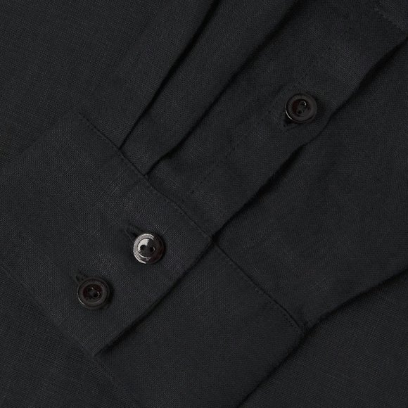 Eileen Fisher | Black Linen Mandarin Collar Shirt - Picture 5 of 5